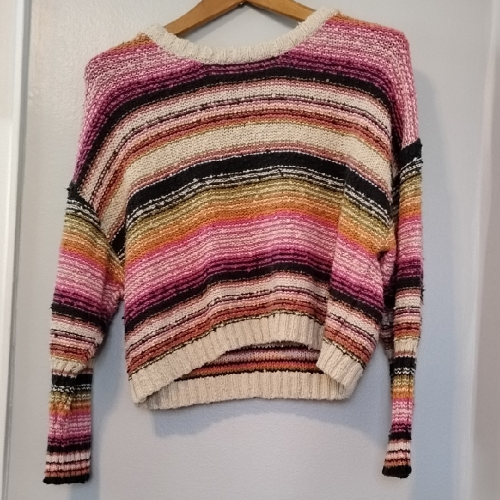Boho Chic BillaBong Easy Going Slouchy Cropped 3/4 Sleeve Beach Sweater Medium